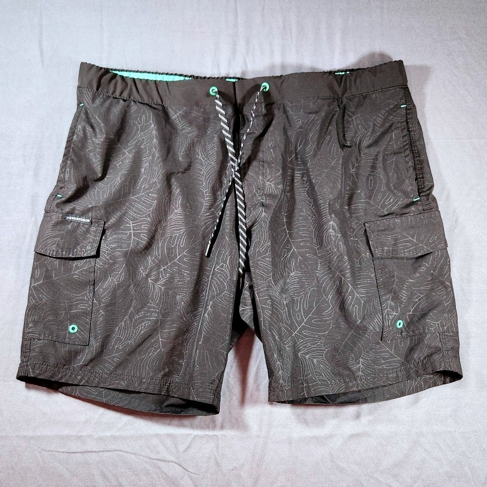 Men's ZeroXposur Black Leaf Pattern Stretch Board Swim Shorts XXL